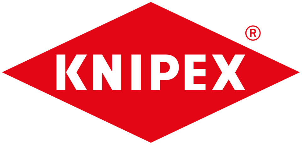 Логото на KNIPEX в червено и бяло, символизиращо качествени инструменти.
