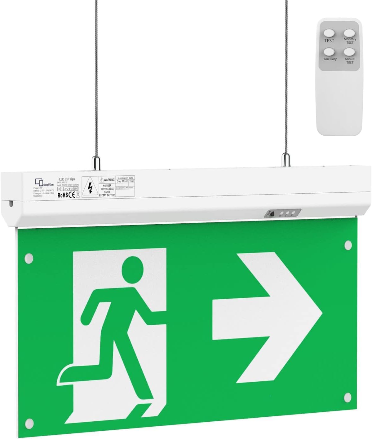 shopVG Dauerlicht LED-Notleuchte Notbeleuchtung Exit Notausgang Fluchtwegleuchte Notlicht Fluchtweg EXIT IP20 oder IP65 (Wand und Decke IP20, 4-in-1-Montage)