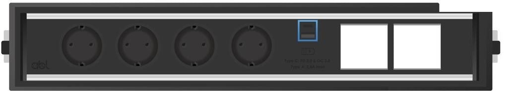 Модул Level-C 7M с 4х Шуко, USB тип A+C и 2х празни модула, цвят Черен, ABL, ABL Сърбия, 2G00F4A5