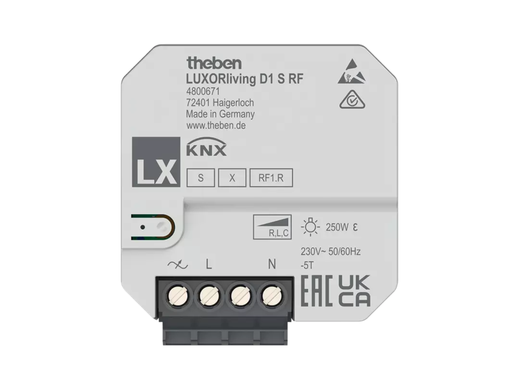 Модул димер D1 S RF 1х 250VA 44х44mm LUXORliving Theben, KNX, 4800671