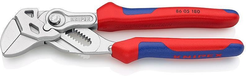 Клещи раздвижени, хромирани, синьо-червена ръкохватка 180мм, Knipex - K8605180