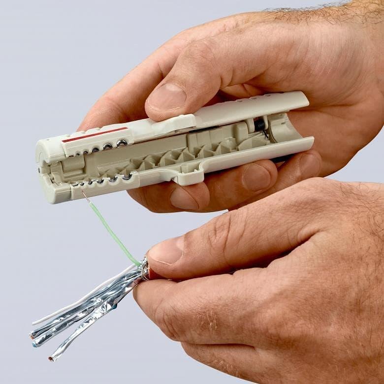 Инструмент за заголване на LAN кабели, сива ръкохватка 125мм, с фиксатор, Knipex - K1665125SB