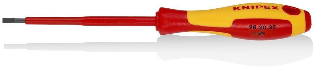 Отвертка шлиц 3.5, VDE 1000V жълто-червена ръкохватка 202мм, Knipex - K982035