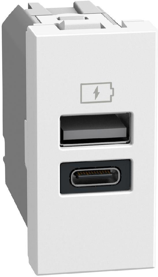 Розетка 2xUSB за зареждане тип A+C 3A 15W 1 мод. цвят Бял Light Now Bticino, BTICINO, YW4191AC