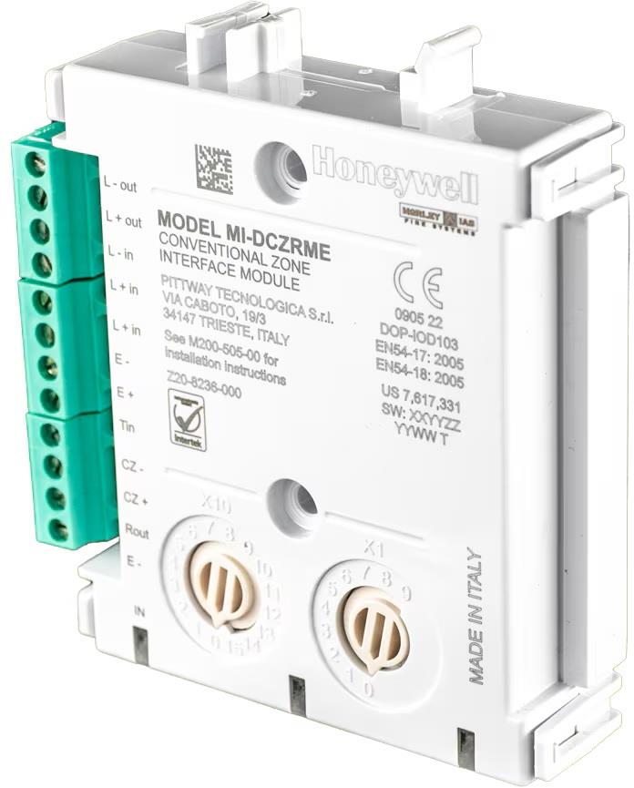 Адресируем модул с изолатор, 1 конвенционална зона, DIN монтаж, MI Honeywell, HONEYWELL, MI-DCZRME
