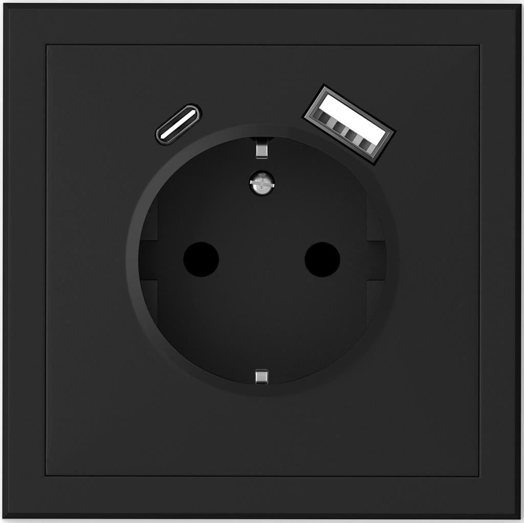 Контакт ШУКО 16A + USB тип A+C 3A 15W цвят ЧЕРЕН мат Adria Commel, COMMEL, C043-619