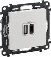 Розетка 2хUSB за зареждане тип A+C 3A 15W цвят Бял Valena Life Legrand, LEGRAND, 753106