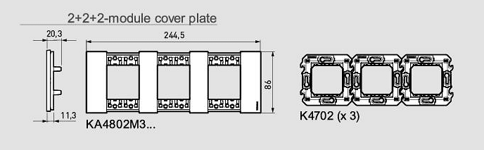 KA4802M3DM - Декоративна рамка, немски стандарт, аура 3M Bticino Living now