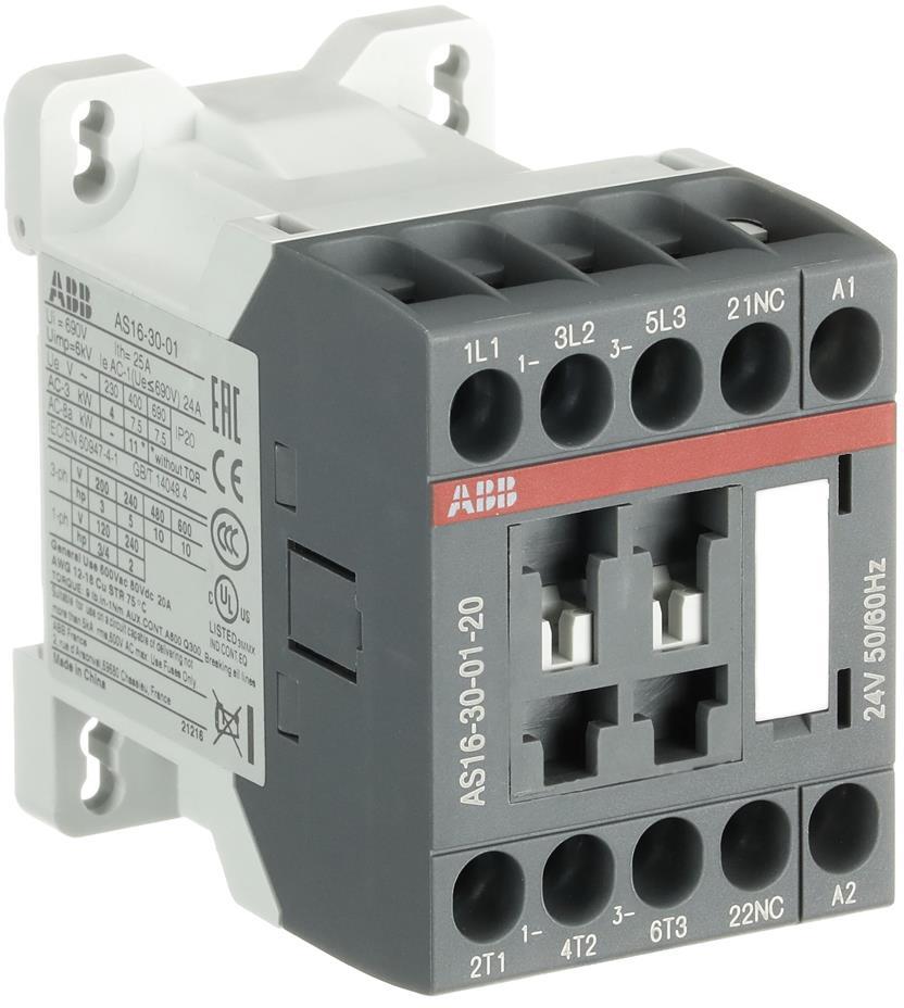 Контактор AS16-30-01 3P 7.5kW (15.5A AC-3) 1NC 24V 50/60Hz ABB, 1SBL121001R2001
