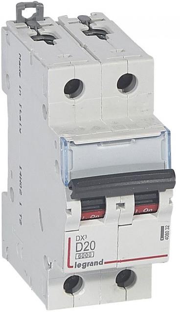Автоматичен прекъсвач DX3 2P 20A крива D 6kA Legrand, LEGRAND НИСКО НАПРЕЖЕНИЕ, 408032