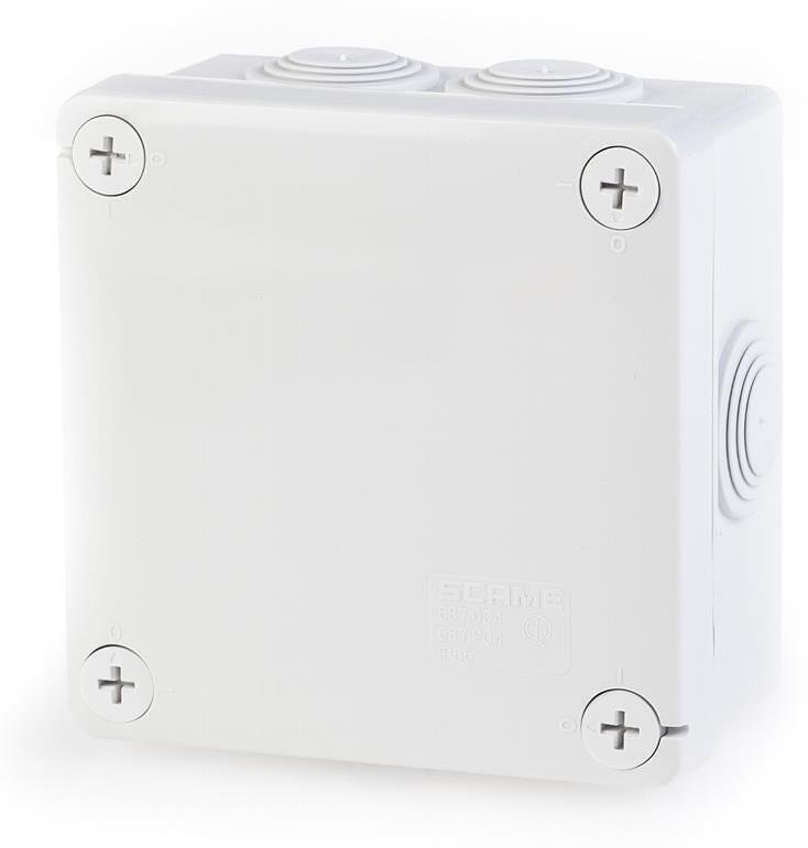 Кутия 100х100х50мм IP55, GW 960°C, кабелни мембрани 7х29мм, затваряне с пластмасов винт, серия Cubik Scame-688.004