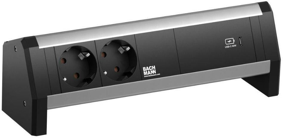 Модул DESK 1 с 2х Шуко и USB тип C Power Delivery 60W, цвят Черен, Bachmann, BACHMANN, B902.0813