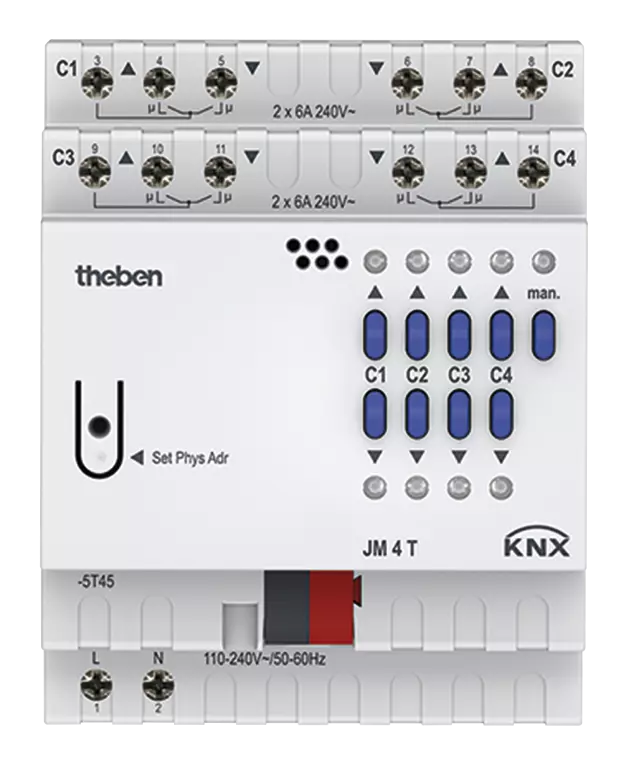 Актуатор щори с ръчно управление JM4T 4х 6A 4DIN KNX Theben, 4940250