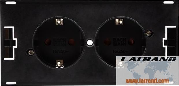 Модул за DUE с 2х Шуко, с кабел 2м, цвят Черен, Bachmann - B929.000