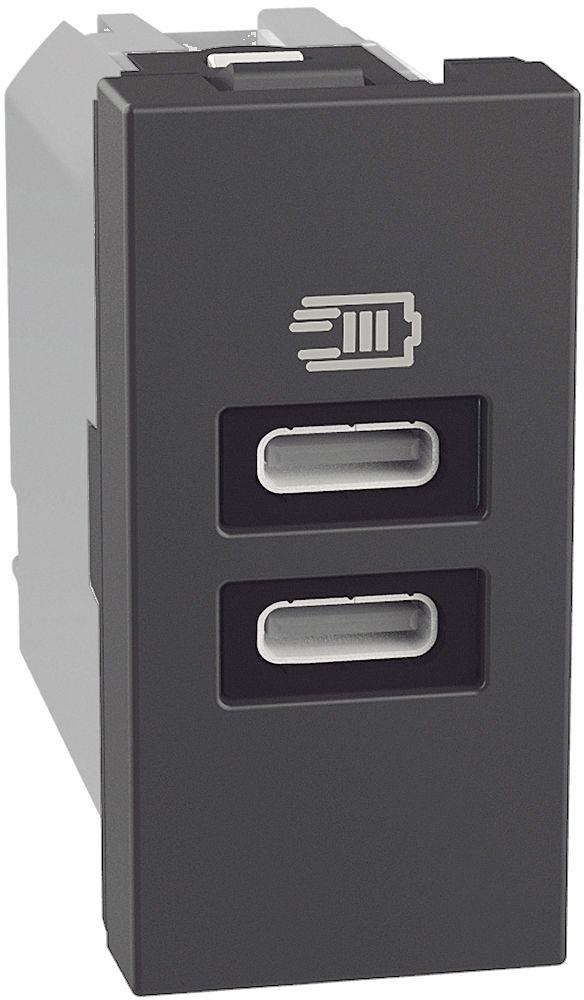 Розетка 2xUSB за зареждане тип C+C 3A 15W 1 мод. цвят Графит Light Now Bticino, BTICINO, YD4191CC