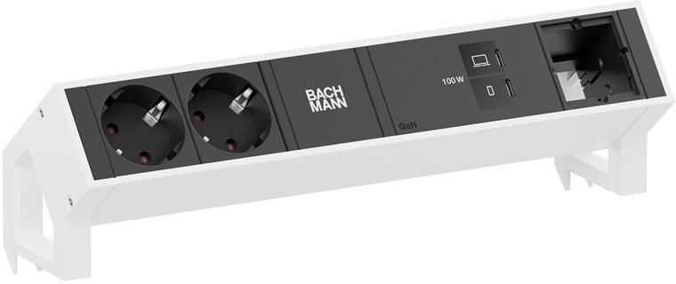 Модул DESK 2 с 2х Шуко и USB тип C Power Delivery 100W и 1х празен модул,, цвят Бял, Bachmann, BACHMANN, BM0023756