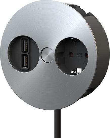 Модул TWIST с 1х Шуко и USB тип A+A, с кабел 2м, цвят Инокс, Bachmann, BACHMANN, B931.031