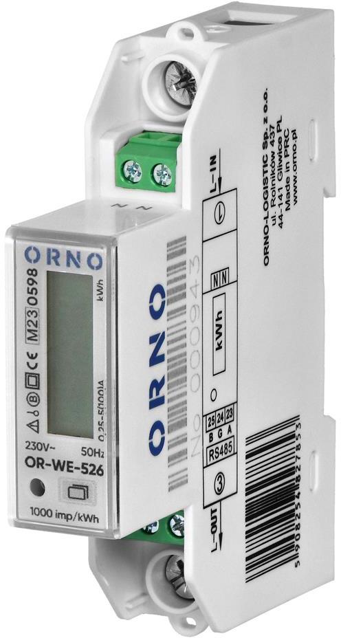 Монофазен електромер за ДИРЕКТНО мерене на ел. енергия, Modbus, до 4 тарифи, за DIN монтаж 1 мод, 100A, MID ORNO, OR-WE-526