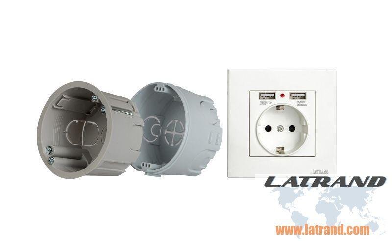 Единичен контакт  с 2хUSB бял  16А -250 V + две розетки - 1990, Latrans