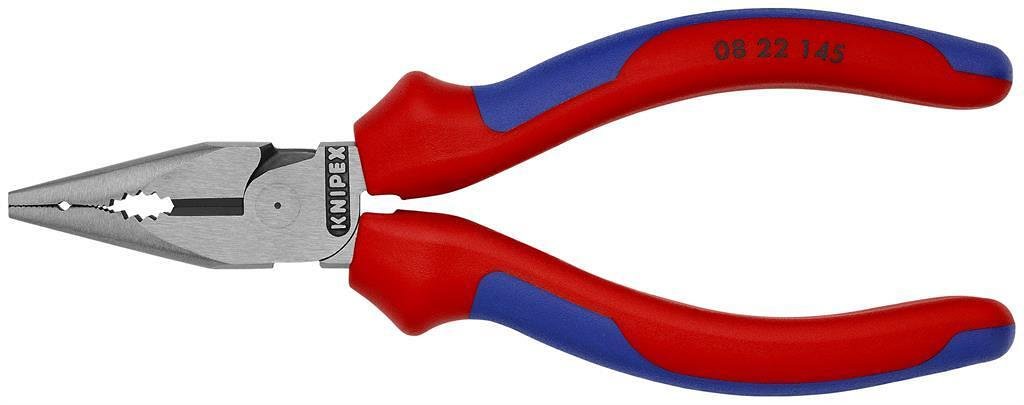 Комбинирани клещи с остър връх, синьо-червена ръкохватка 145мм, Knipex - K0822145