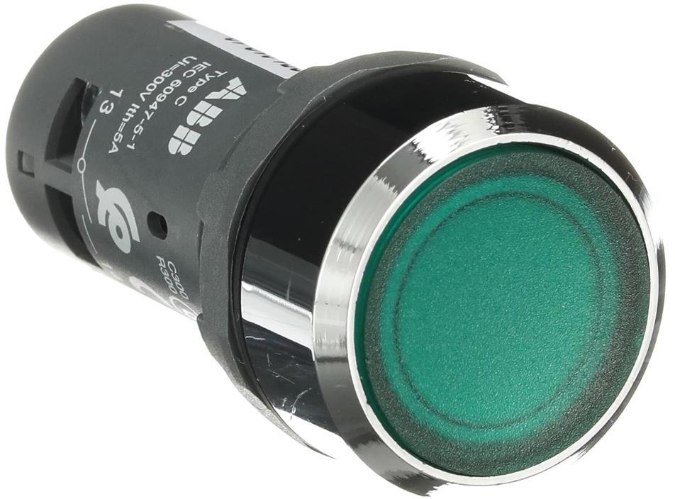 Бутон зелен светещ CP1-31G-10 1NO 24Vac/dc хромиран ринг Ø22mm Compact ABB, 1SFA619100R3112