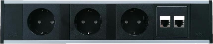 Модул Link 4M с 3х Шуко и 2х RJ45 Cat.6A, цвят Черен, ABL /до изчерпване/, ABL Сърбия, 2M200301 - 1