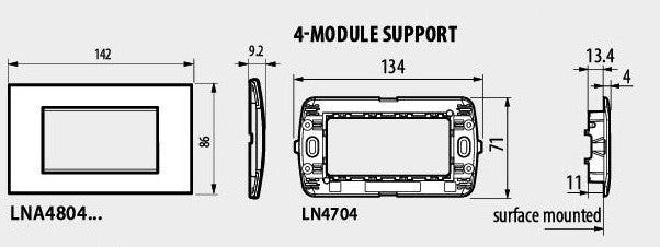 Рамка 4 мод. метална правоъгълна Silver LL Bticino, BTICINO, LNA4804AG