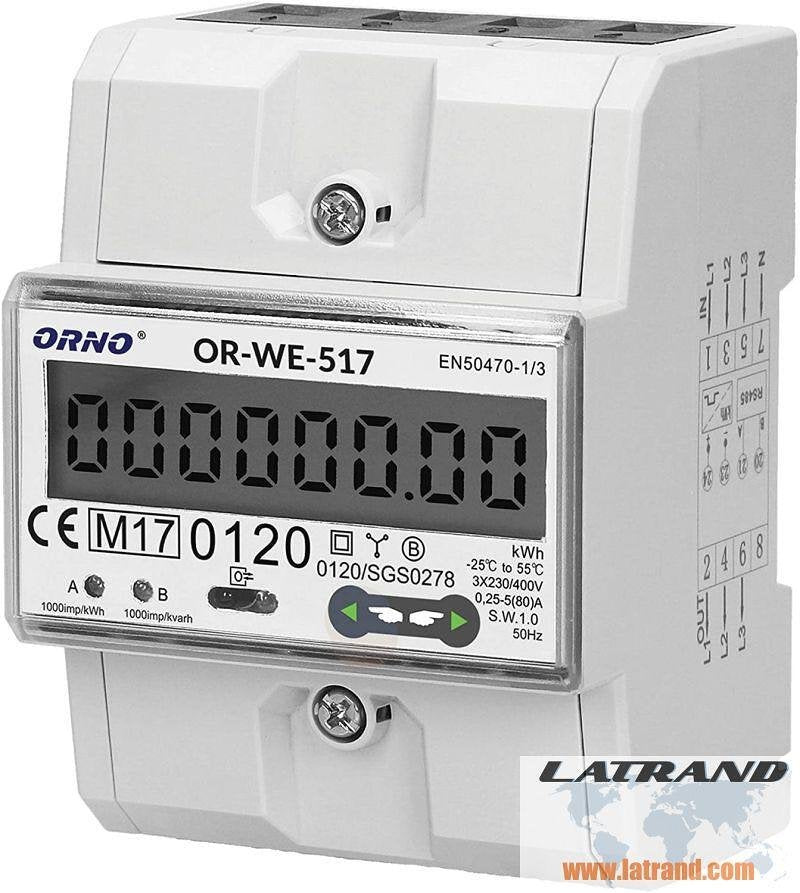 Трифазен електромер за ДИРЕКТНО мерене на ел. енергия, Modbus, до 4 тарифи