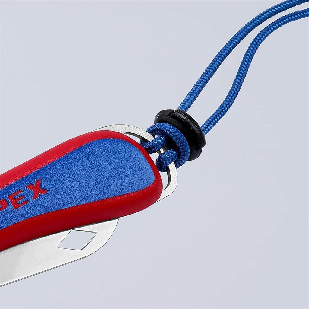Сгъваем нож за електротехници, синьо-червена ръкохватка 120мм, Knipex - K162050SB