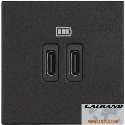 Розетка 2xUSB за зареждане тип C 5V 3A 2 мод. 2 мод. цвят Черен Classia Bticino - RG4286C2