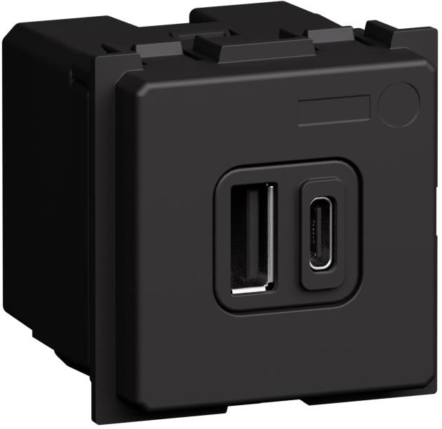 Розетка 2xUSB за зареждане тип A+C PD 20W 2 мод. цвят Черен /блистер/ Classia Bticino, BTICINO, RG4292AC