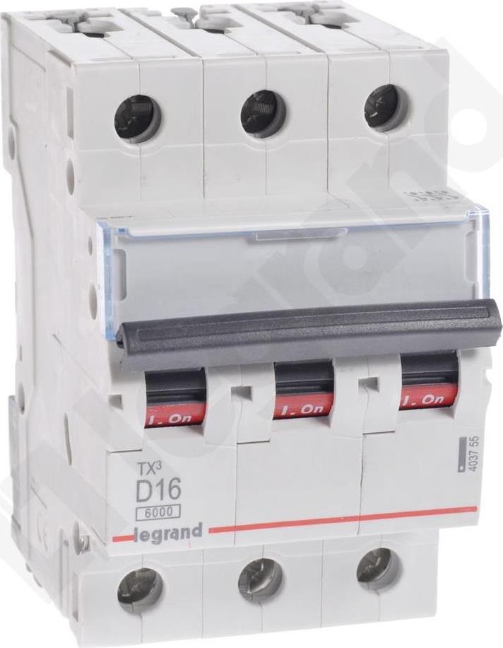 Автоматичен прекъсвач TX3 3P 16A крива D 6kA Legrand, LEGRAND НИСКО НАПРЕЖЕНИЕ, 403755