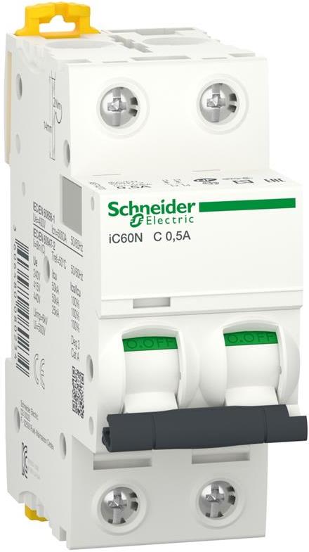 Автоматичен прекъсвач Acti 9 iC60N 2P 0.5A крива C 6kA SE, SCHNEIDER ELECTRIC НИСКО НАПРЕЖЕНИЕ, A9F74270