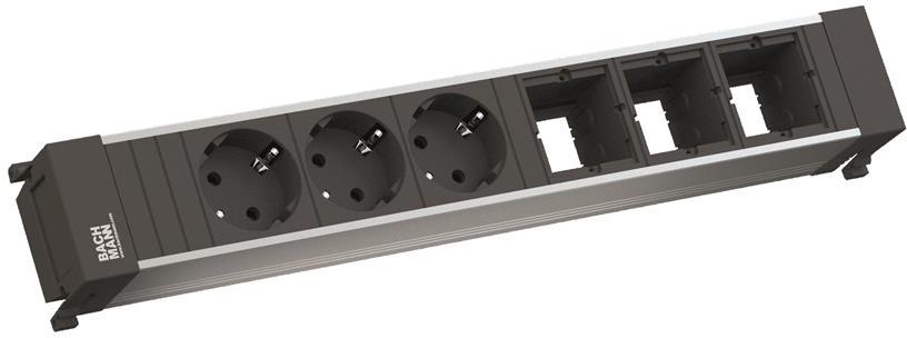 Модул за POWER FRAME 6M с 3х Шуко и 3х празни модула, цвят Черен, Bachmann, BACHMANN, B916.007