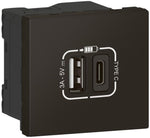 Розетка 2хUSB за зареждане тип A+C 3A 15W 2 мод. цвят Черен Mosaic Legrand, LEGRAND, 79193L