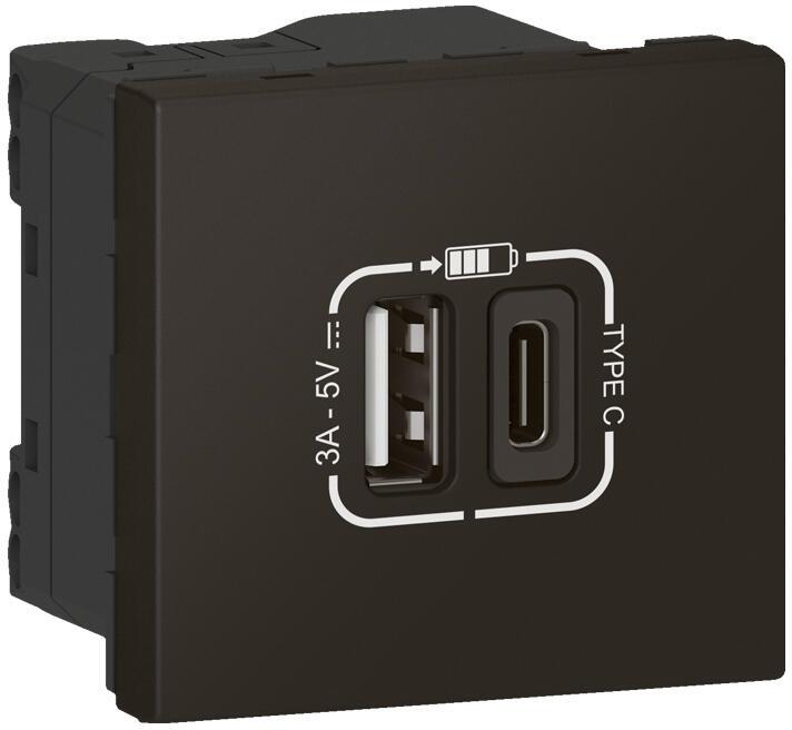 Розетка 2хUSB за зареждане тип A+C 3A 15W 2 мод. цвят Черен Mosaic Legrand, LEGRAND, 79193L