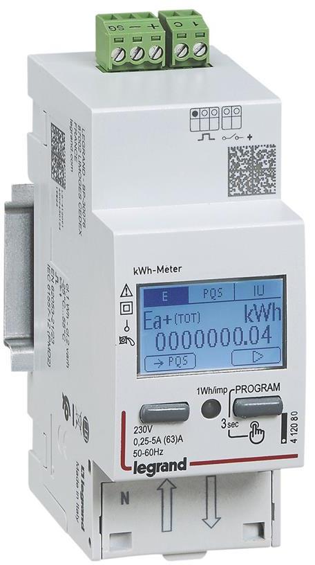 Монофазен електромер за ДИРЕКТНО мерене на ел. енергия EMDX3, Modbus, 2 тарифи, за DIN монтаж 2 мод, 63A, MID Legrand, LEGRAND НИСКО НАПРЕЖЕНИЕ, 412083