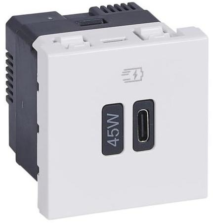 Розетка USB за зареждане тип C Power Delivery 45W 2 мод. цвят Бял Mosaic Legrand, LEGRAND, 77655L