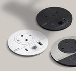 Модул за вграждане в бюро с 1х Шуко, USB тип A+C и 1х RJ45 Cat.6 UTP, кабел 2m, Ø80mm, цвят ЧЕРЕН с капак, Incara Disq Legrand, LEGRAND, 654713