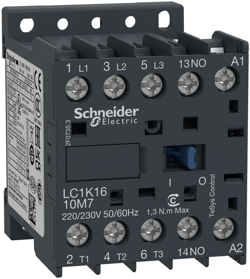 Контактор TeSys K 3P 7.5kW (16A AC-3) 1NO 230V 50/60Hz SE, SCHNEIDER ELECTRIC НИСКО НАПРЕЖЕНИЕ, LC1K1610P7