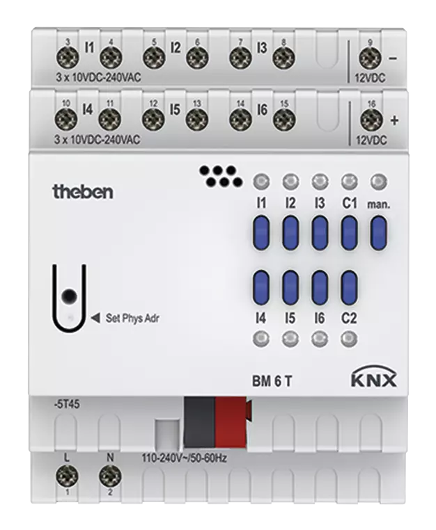 Актуатор входове с ръчно управление BM6T 6x 10...240Vac/dc 4DIN KNX Theben, 4940230