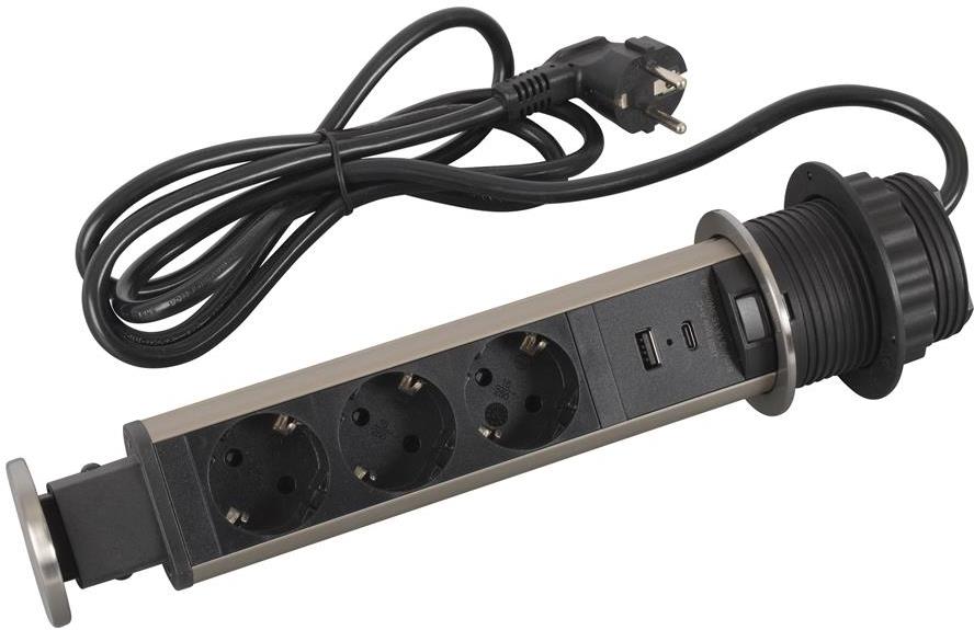 Мебелна колона Pop-Up, с контакти 3х шуко, 2х USB тип A+C, кабел 2m, Ø60mm, Incara Tower Legrand, LEGRAND, 654974