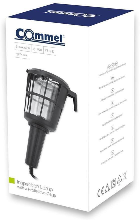 Работна лампа с PVC решетка E27 60W IP20 с кабел H05RN-F 2x0,75мм2 5 метра Commel - C0885