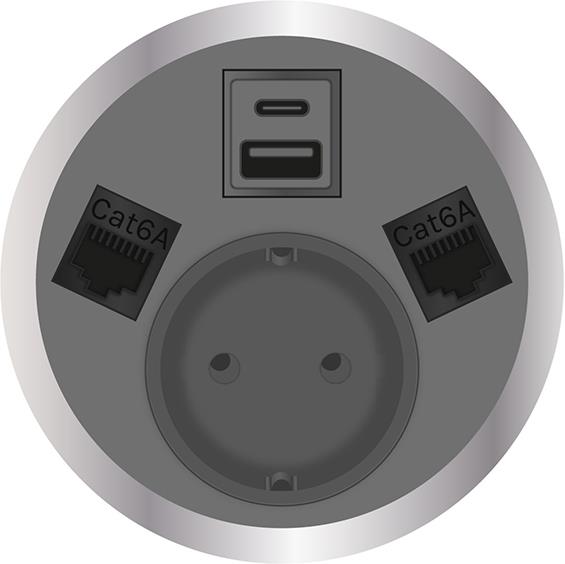 Модул Port El с 1х Шуко, USB тип A+C и 2х RJ45 Cat.6A, цвят Сив, ABL, ABL Сърбия, 2F22F1A5
