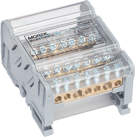 Разпределителен клемен блок Moblock 4P 100A-7 2x25 + 5x6mm² MOREK, MAB4100A18