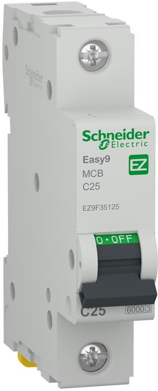 Автоматичен прекъсвач Easy 9 1P 25A крива C 6kA SE, SCHNEIDER ELECTRIC НИСКО НАПРЕЖЕНИЕ, EZ9F35125