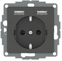 Механизъм контакт шуко 16A + 2хUSB 2.4A 12W с лицев панел цвят Антрацит System M  Merten SE /до изчерпване/, SCHNEIDER ELECTRIC, MTN2366-0414