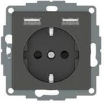 Механизъм контакт шуко 16A + 2хUSB 2.4A 12W с лицев панел цвят Антрацит System M  Merten SE /до изчерпване/, SCHNEIDER ELECTRIC, MTN2366-0414