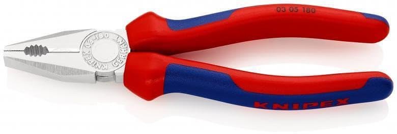 Комбинирани клещи, хромирани, синьо-червена ръкохватка 180мм, Knipex - K0305180