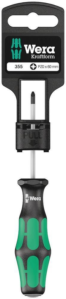 Отвертка PZ 0x60, зелено-черна ръкохватка, 355 Kraftform Plus блистер Wera - W100055